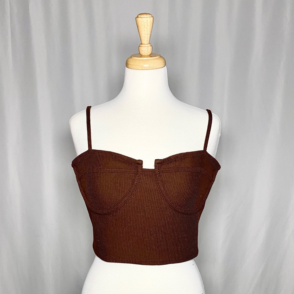 Papermoon Brand New Brown Ribbed Crop Top Size S, M, L